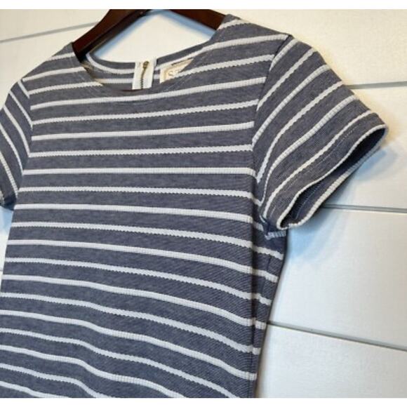 Sail to Sable Dress XS Navy Blue White Stripe Gold Zip Short Sleeve Mini Resort - Picture 1 of 9